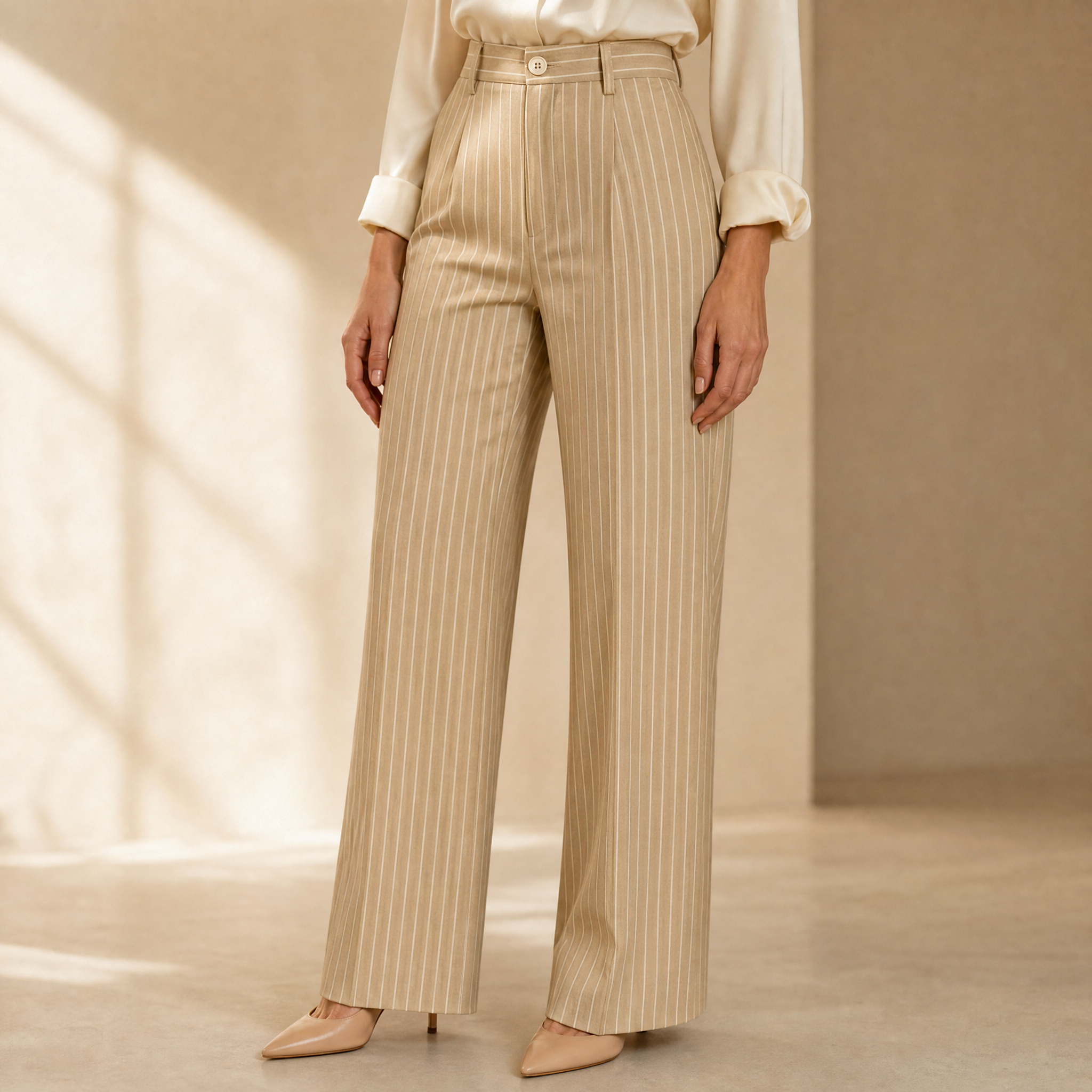 Solène – Women's High-Waisted Striped Wide-Leg Trousers