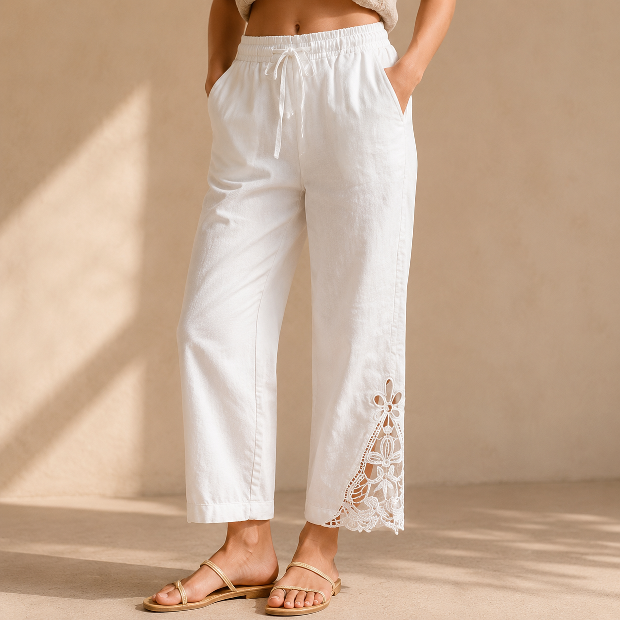Liora – Women's Lace Trim Drawstring Comfort Pants