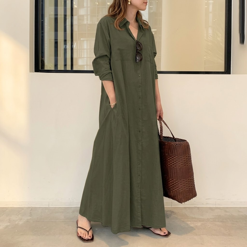 Marivelle – Women's Effortless Maxi Shirt Dress with Pockets