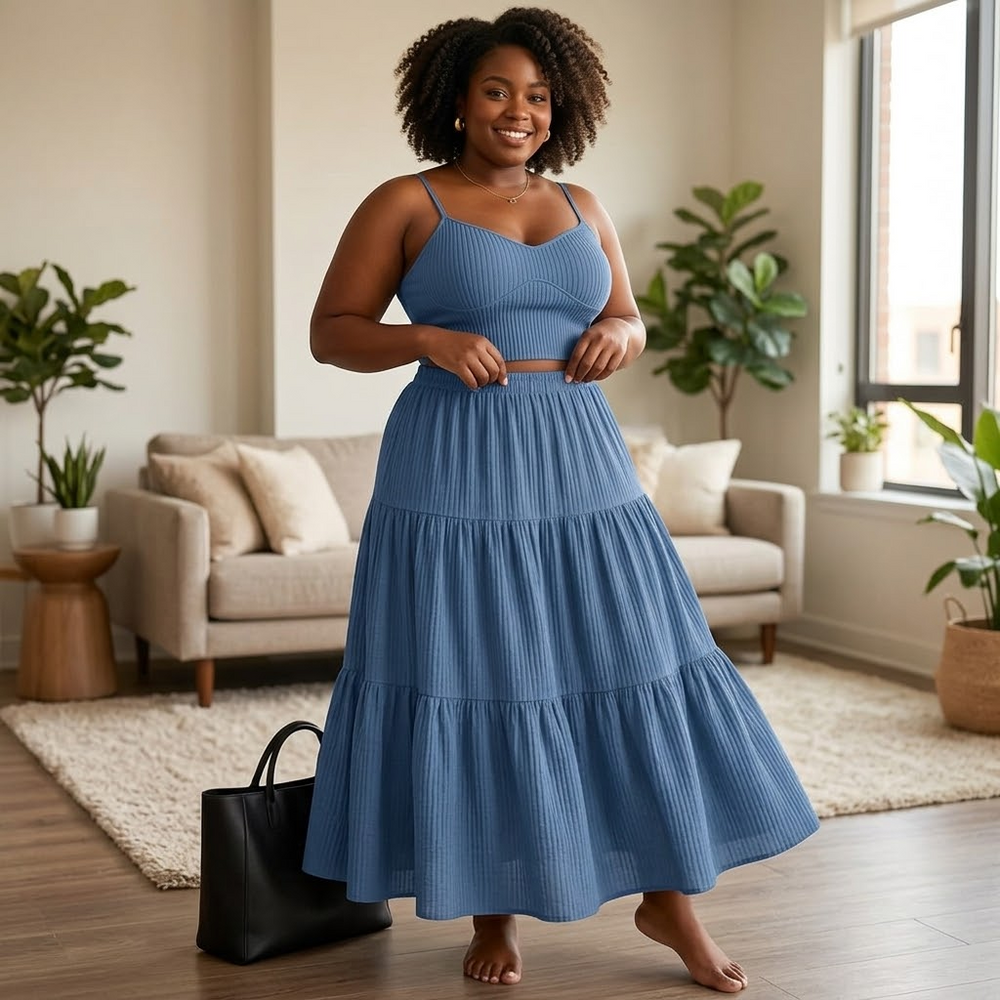 Solavie – Tiered Maxi Skirt and Cami Matching Set