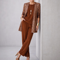 Trielle – Women's 3-Piece Printed Pantsuit Set, Duster, Shell and Wide-Leg Pants