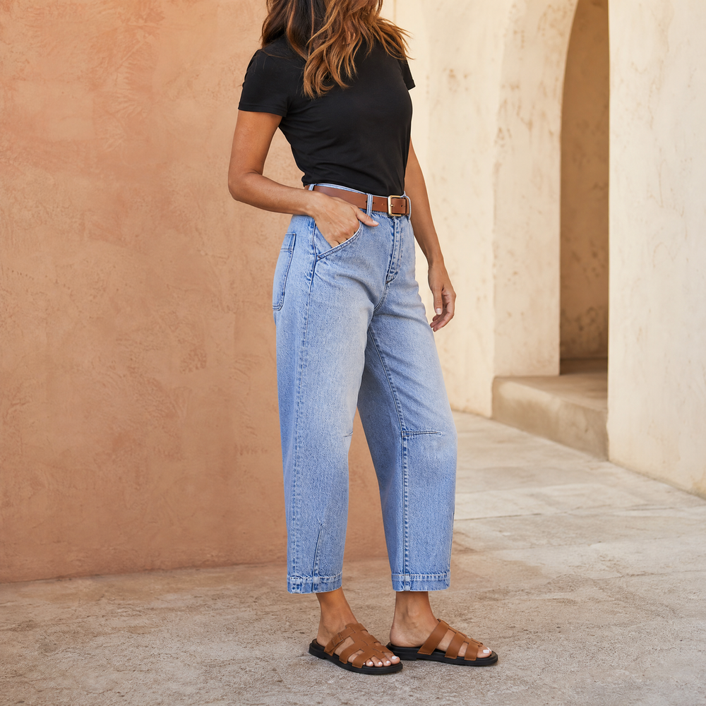 Veluna – Women's High-Waist Barrel-Leg Cropped Jeans