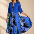 Phaeline – Women's Printed Midi Dress with Attached Cardigan