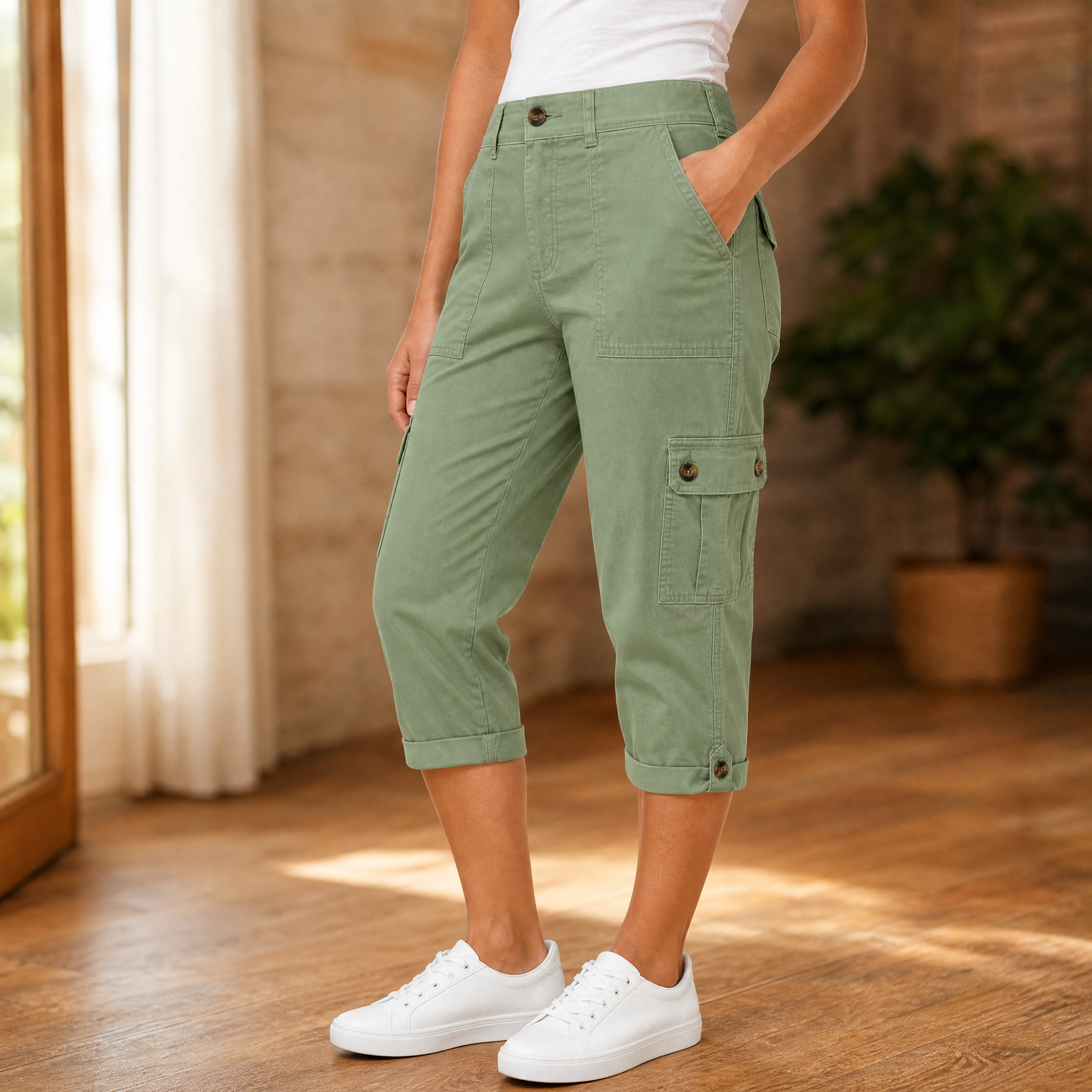 Movana – Women's Comfortable Stretch Capri with Pockets