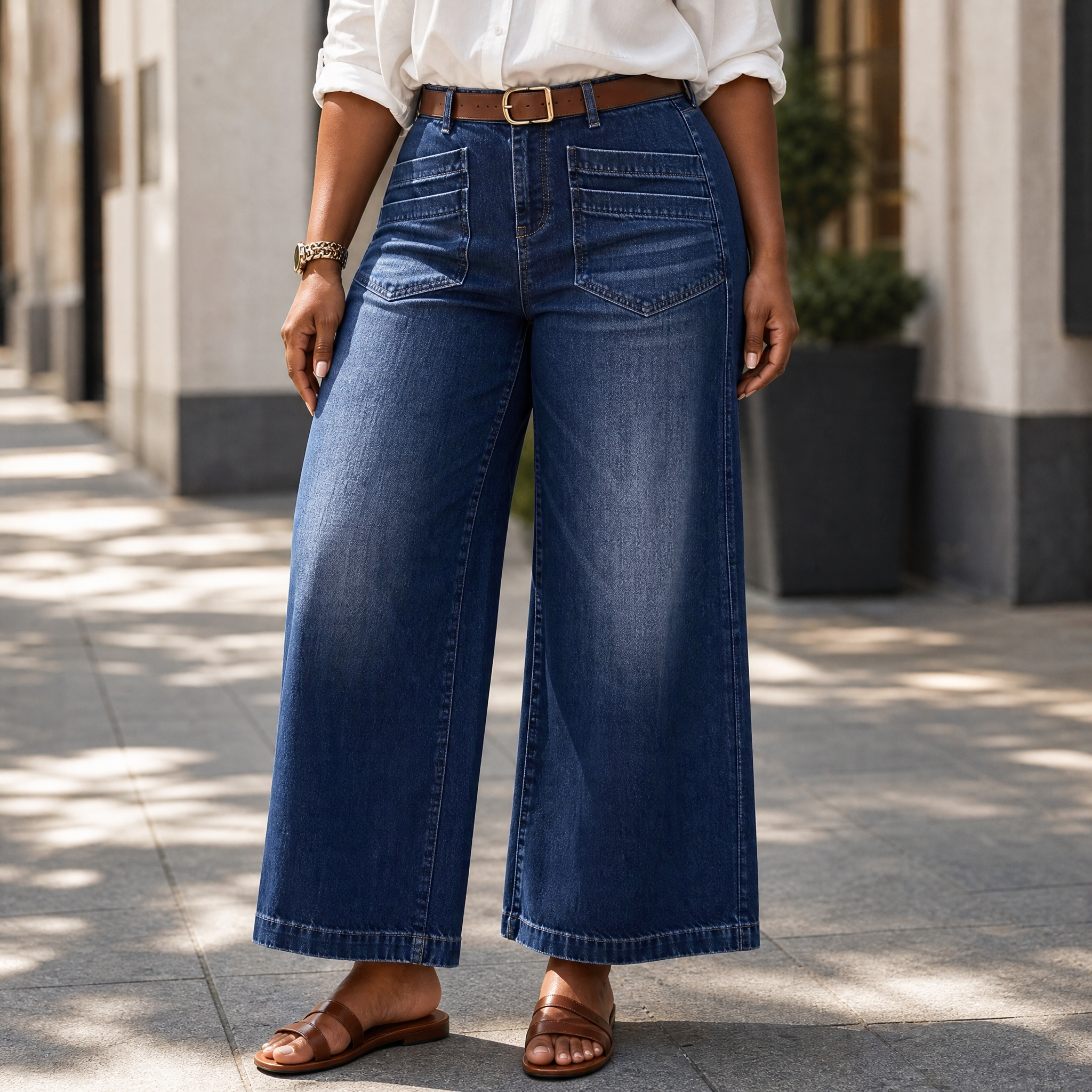 Vellora – Women's Patch-Pocket Wide-Leg Jeans