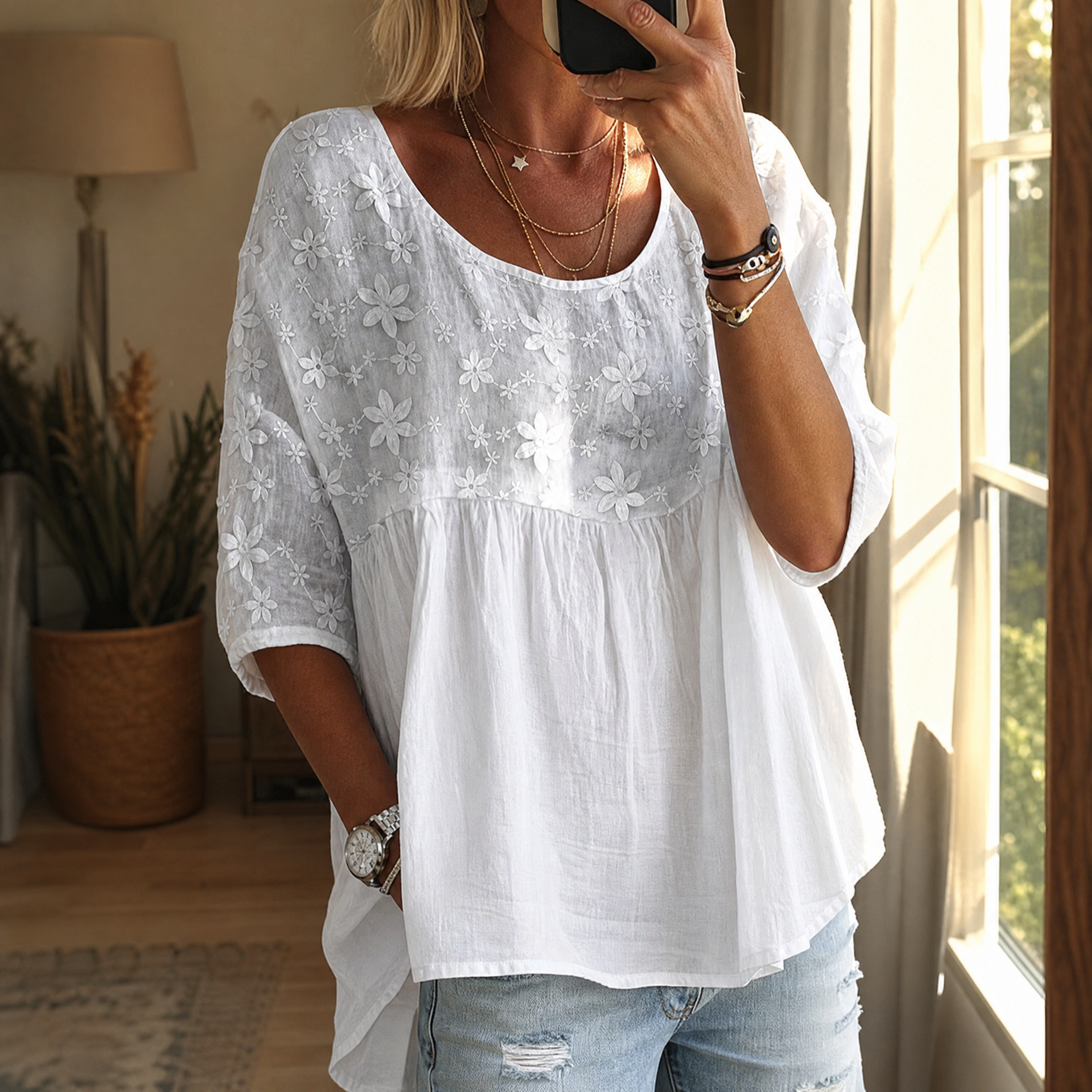 Floralé – Women's Embroidered Floral Peplum Blouse