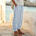 Coastlyn – Women's Striped Cotton Pants with Button Trim