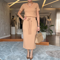 Saviya – Women's Ribbed V-Neck Top and Midi Skirt Set