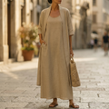 Lunavia – Women's Linen Cotton Two-Piece Set with Duster