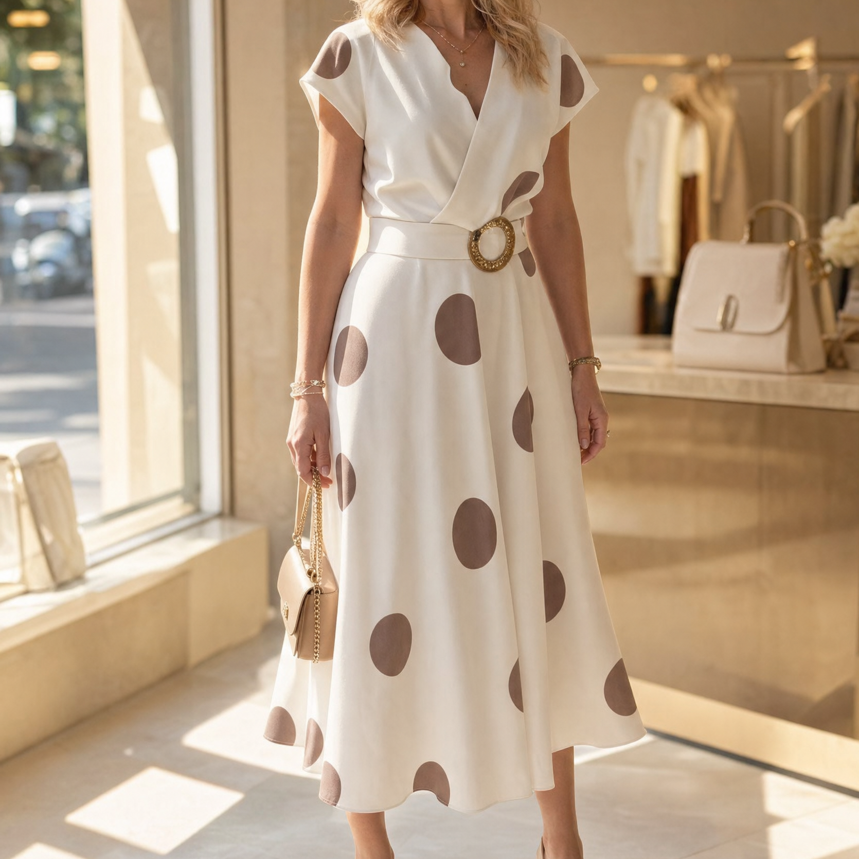 Marlowe – Women's Belted Polka Dot Midi Dress