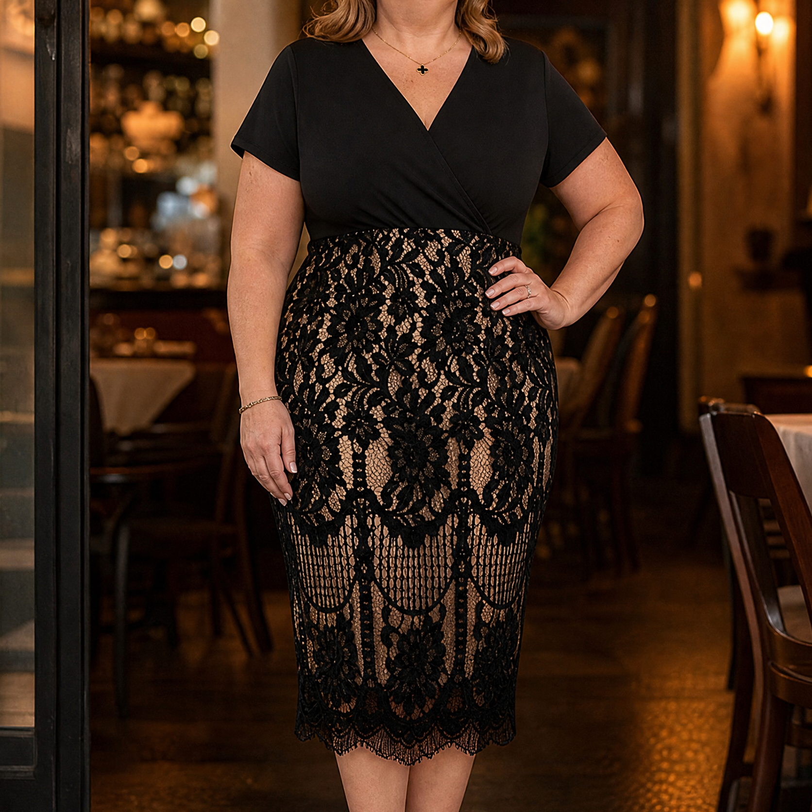 Lunavia™ – Black Lace Midi Dress for Curves