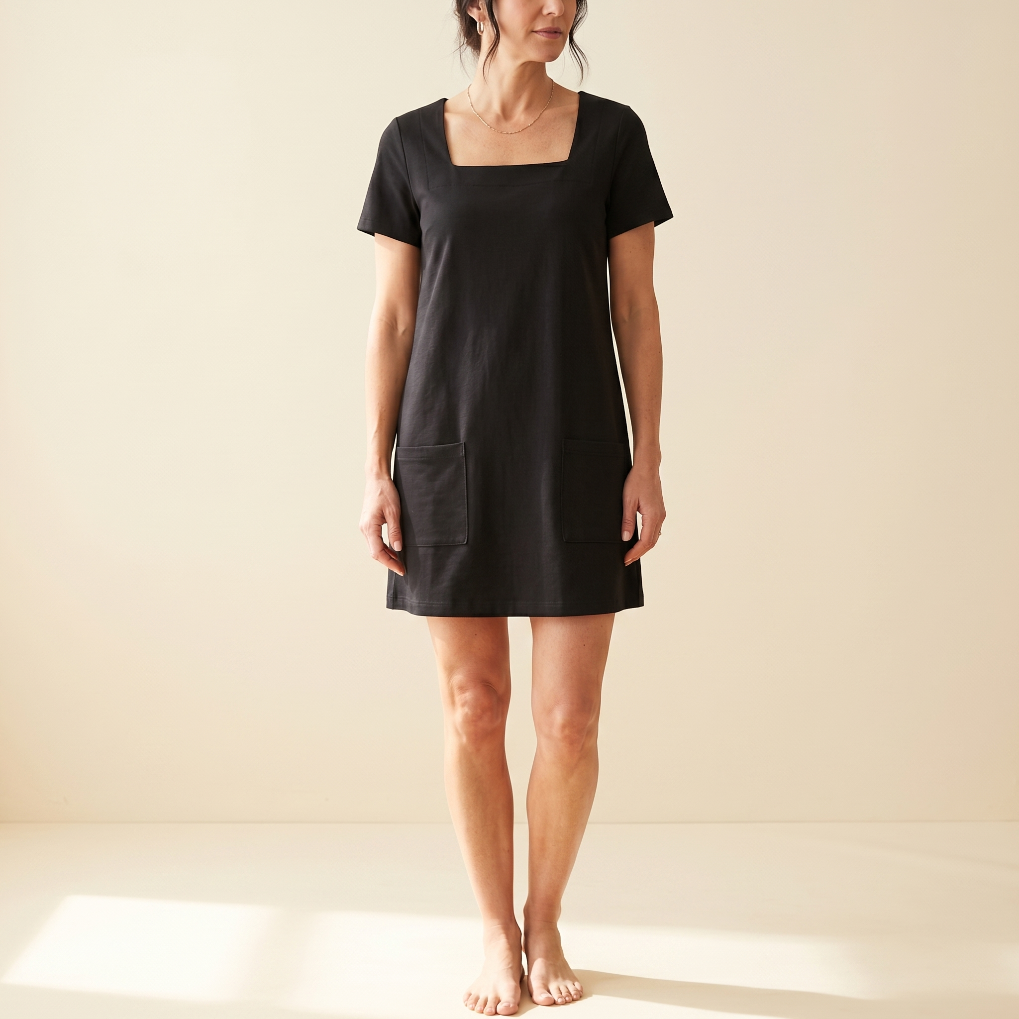Soliva – Women's Soft Square-Neck Pocket Dress