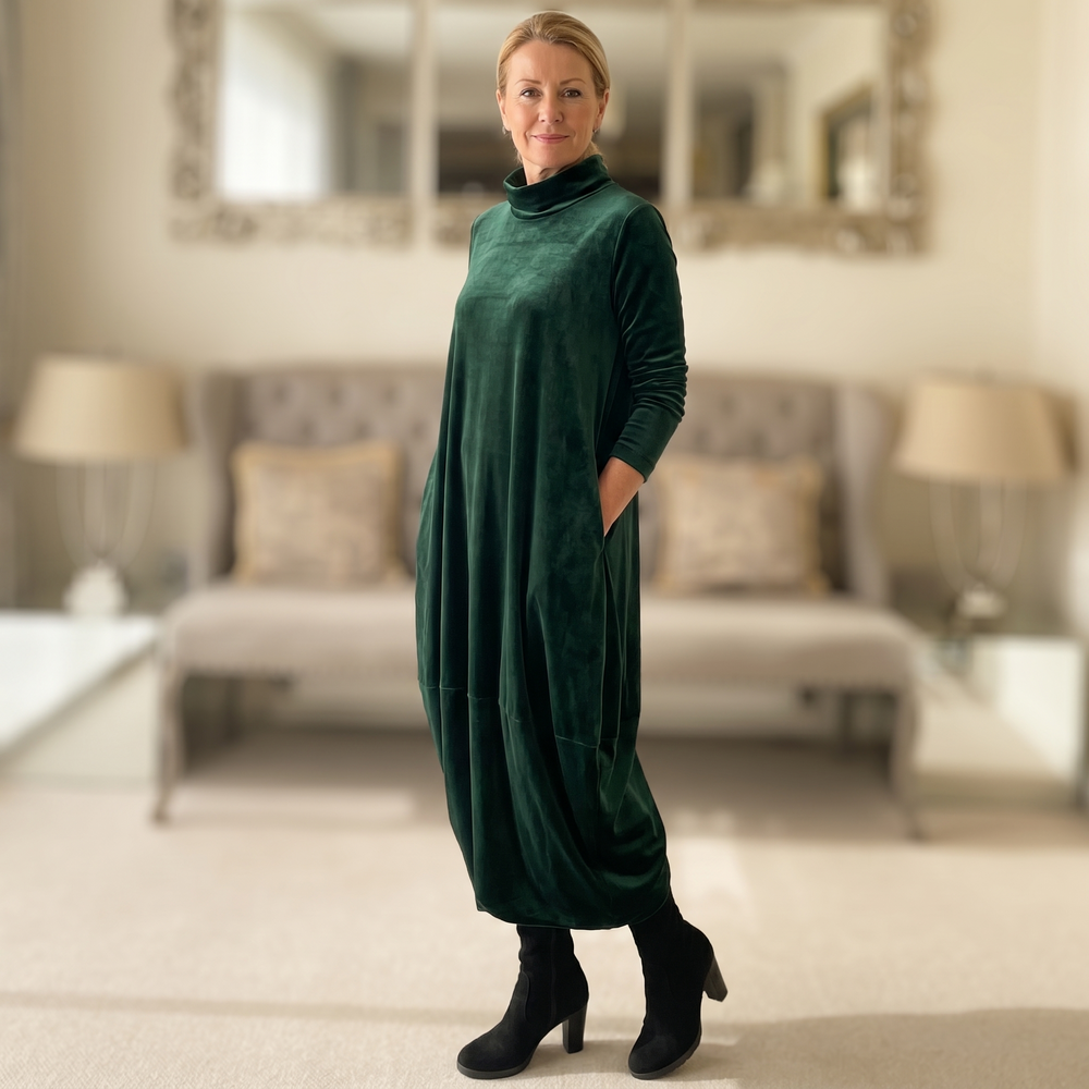 Sofelle – Women's Velvet Cocoon Midi Dress with Pockets