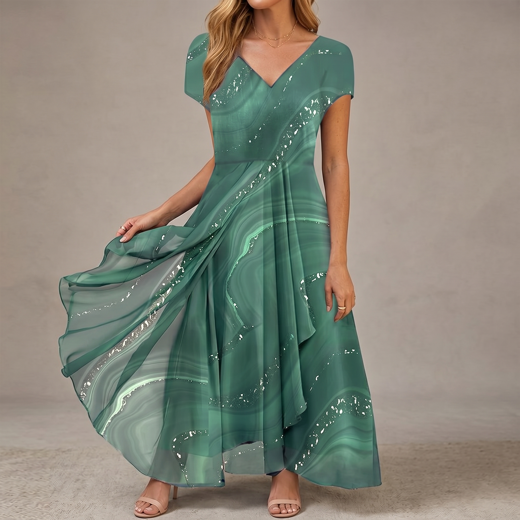 Osyla – Women's Flowing Marbled Midi Dress