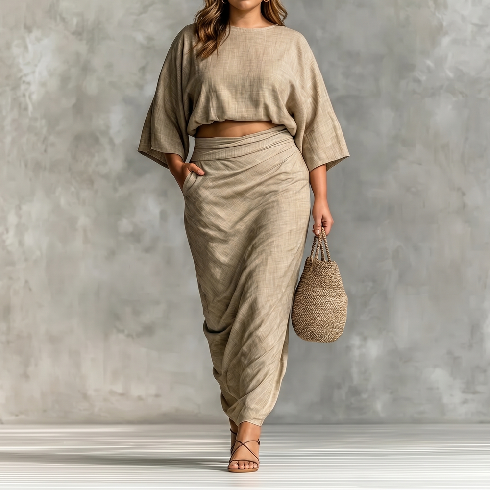Lunavia – Women's Kimono Sleeve Plus-Size Two-Piece Set