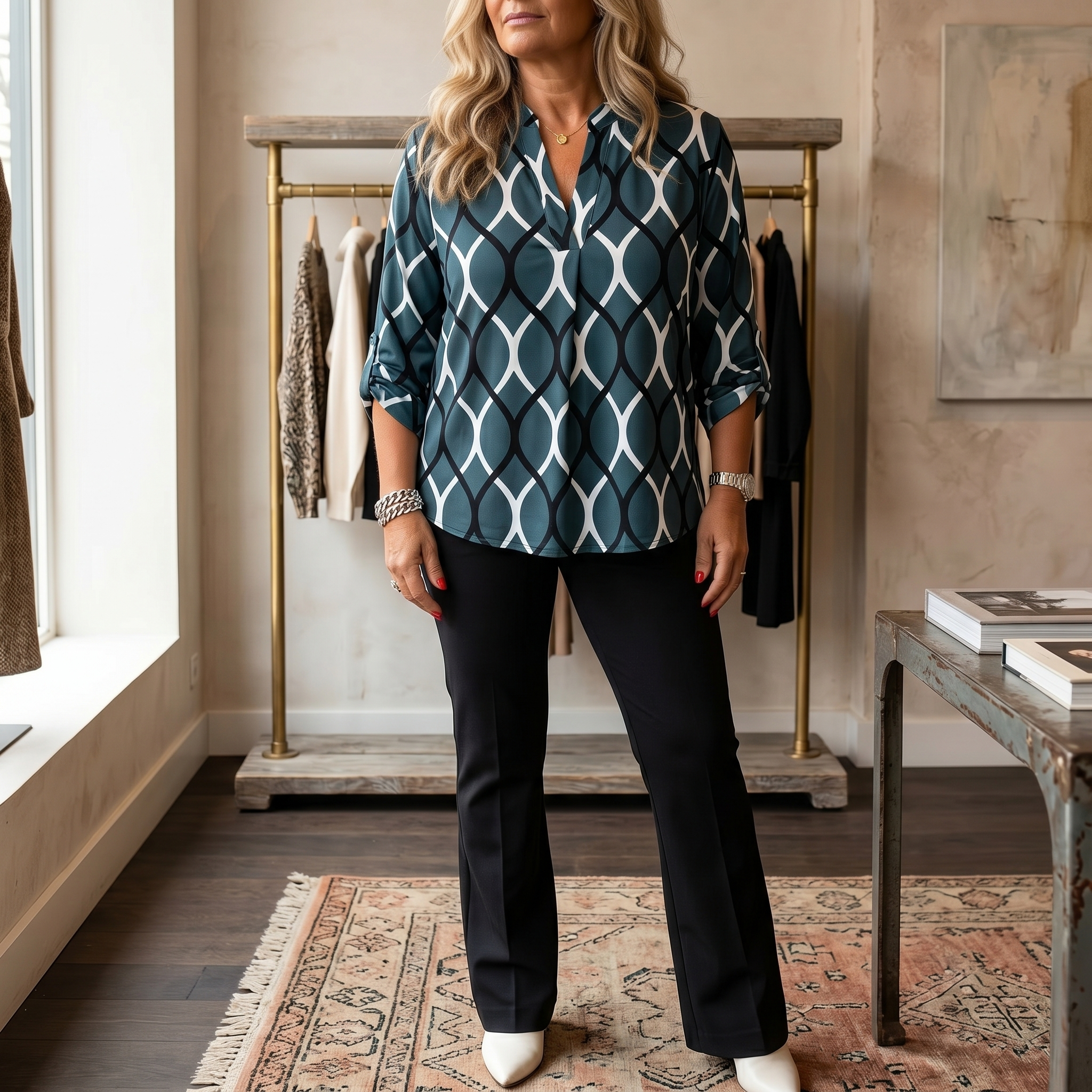 Nora – Women's Flowy Printed V-Neck Blouse