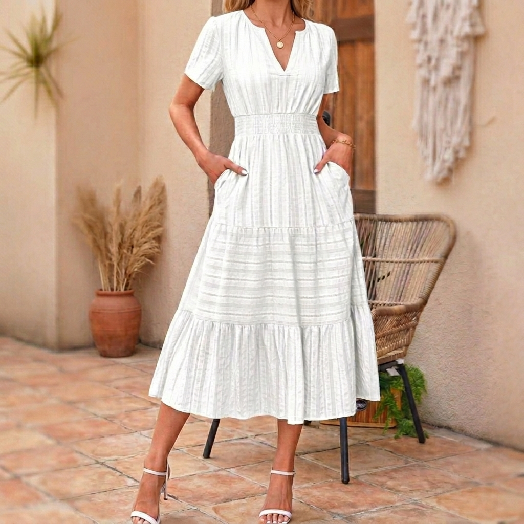 Vivara – Women's Flowing V-Neck Summer Maxi Dress