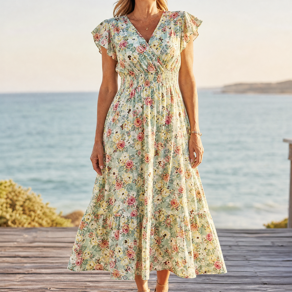 Florenza – Women's Floral V-Neck Smocked Midi Dress