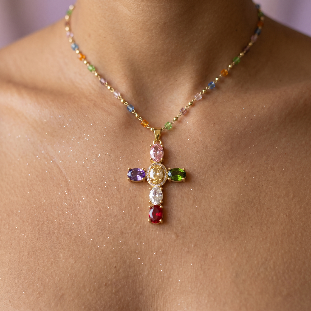 Lumora – Rainbow Cross Pendant Necklace