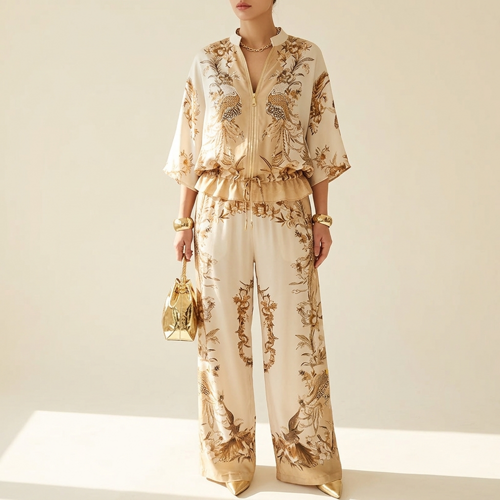 Vivara – Women's Floral Kimono Zip Up Set
