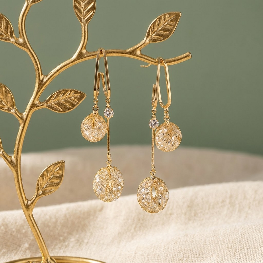 Lunavia – Woven Gold Crystal Drop Earrings