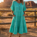 Sundara – Women's Tiered Lace Midi Dress with Hidden Pockets