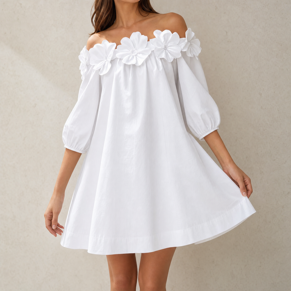 Florenza – Women's Sculpted Rose Off-Shoulder Dress