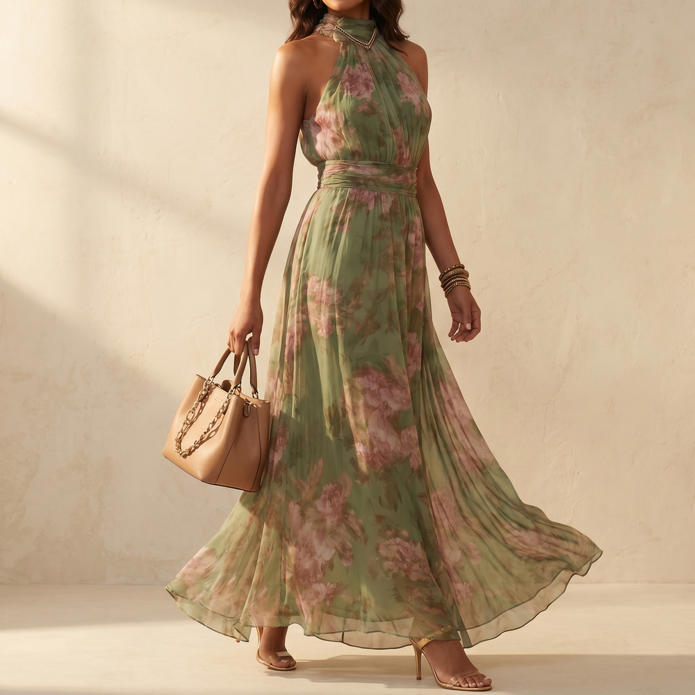 Rosalie – Women's Flowy Sage Floral Summer Maxi