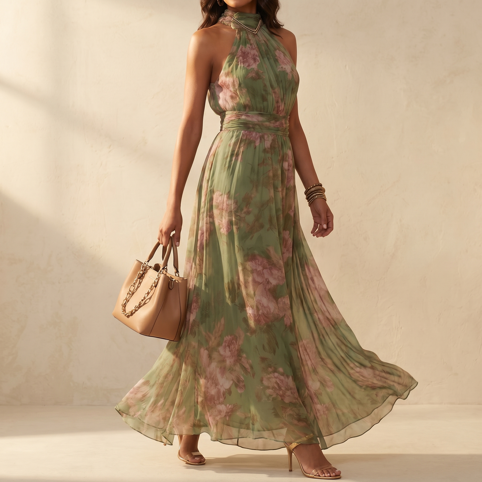 Rosalie – Women's Flowy Sage Floral Summer Maxi