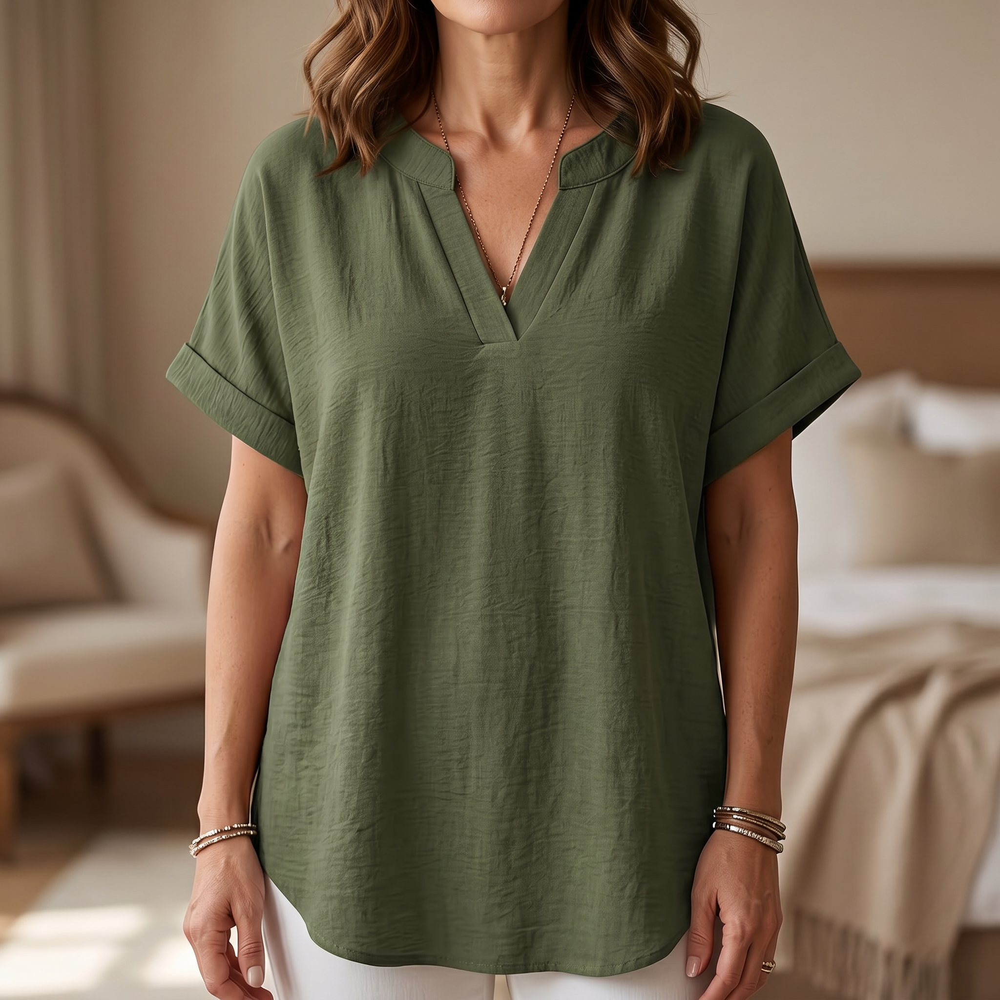 Solenne – Women's Soft Drape V-Neck Blouse