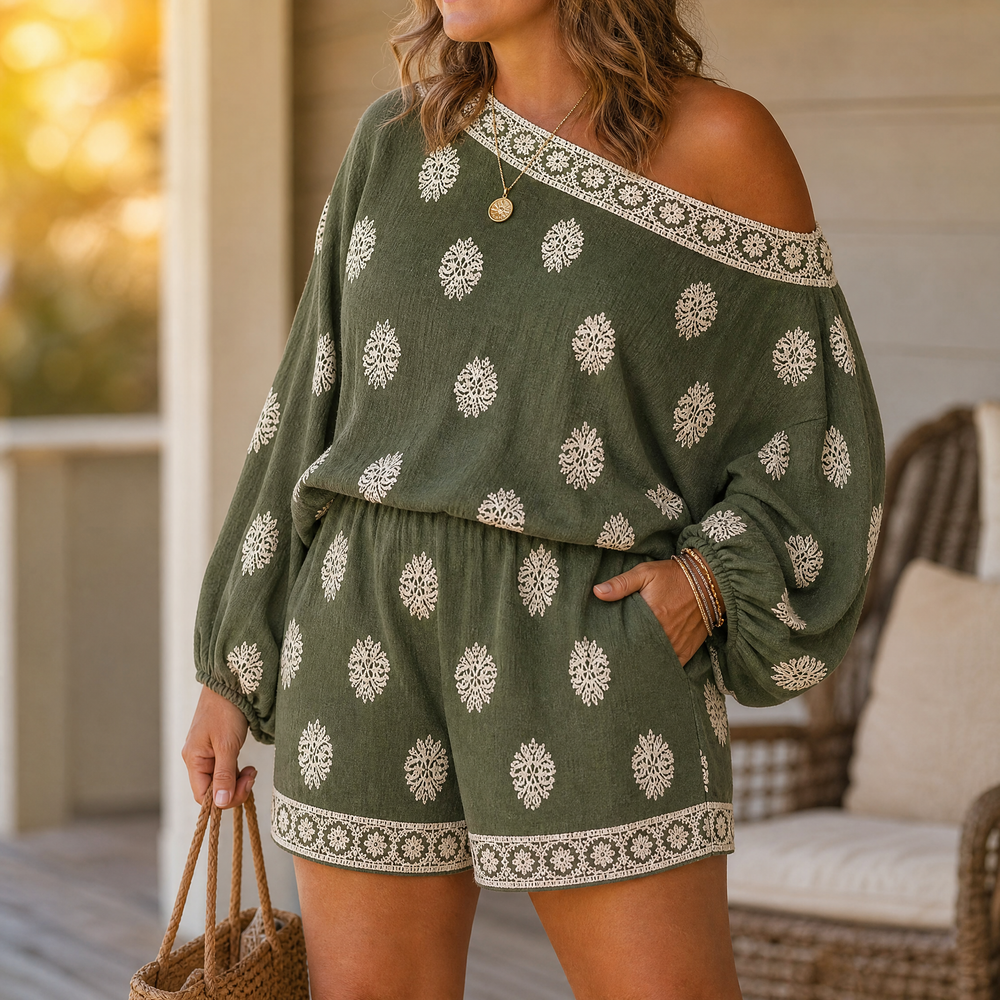 Solenne – Women's Bohemian Off-Shoulder Matching Set
