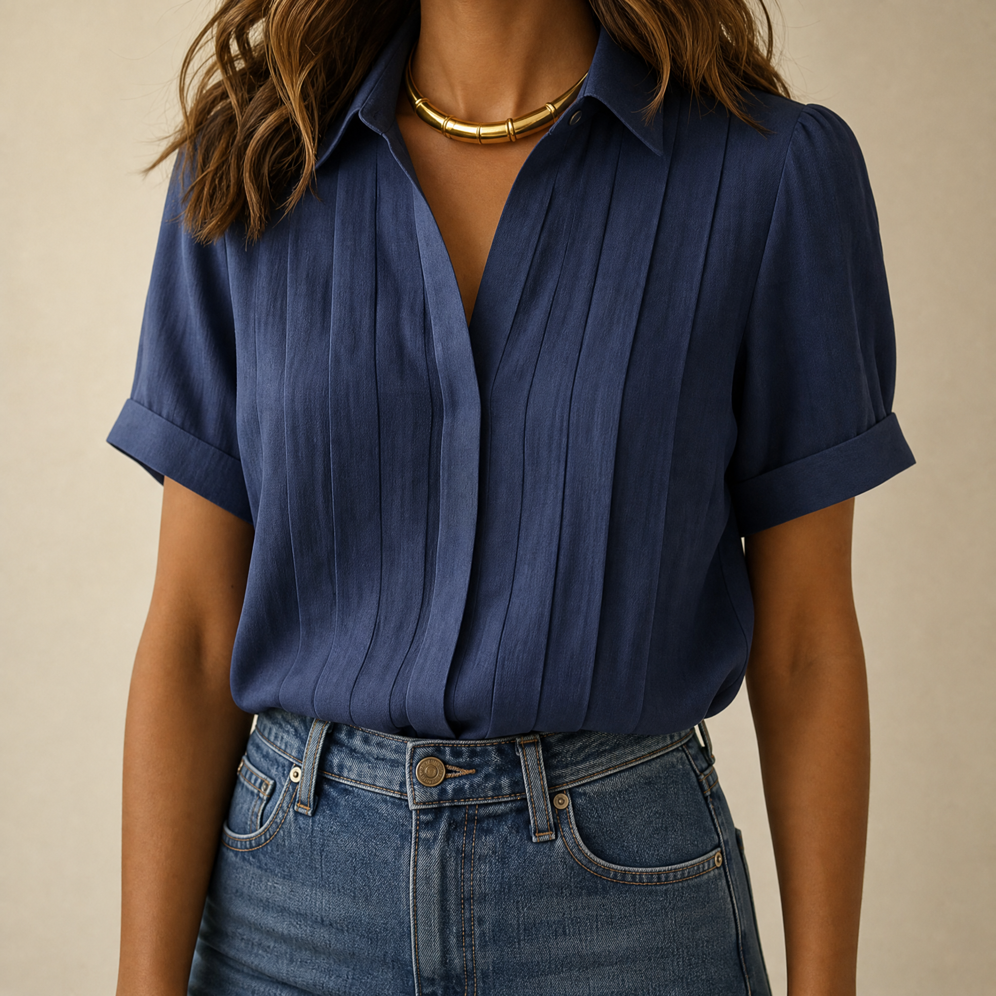 Lunavia – Women's Pleated Short-Sleeve Blouse
