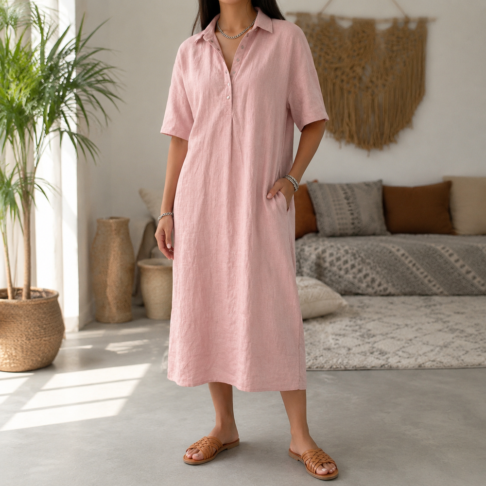 Lunavia – Women's Linen Polo Midi Dress