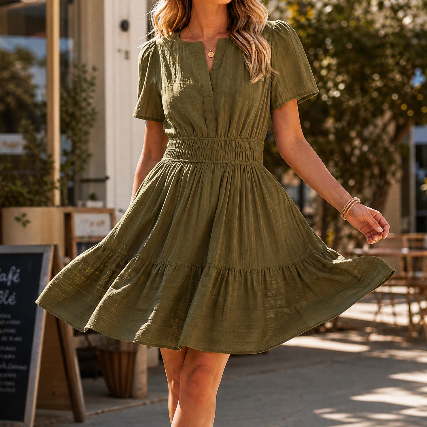 Solenna – Women's Smocked Waist Tiered Mini Dress