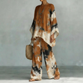 Aterra – Artistic Watercolor Tunic and Wide Leg Pants Set