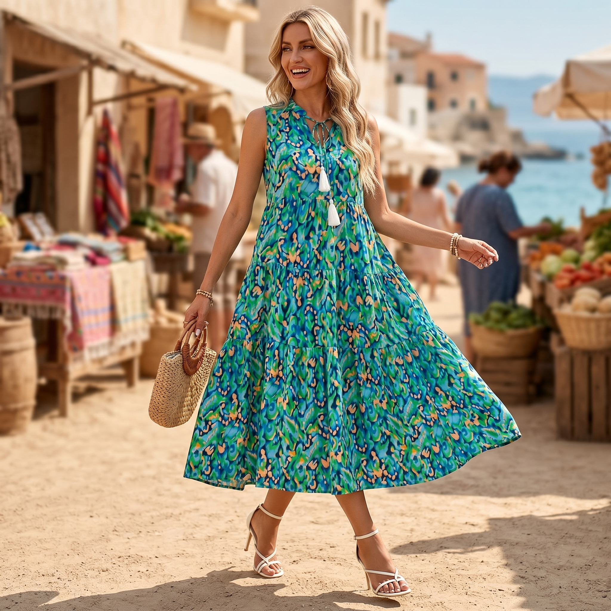 Soleia – Women's Tiered Boho Midi Dress