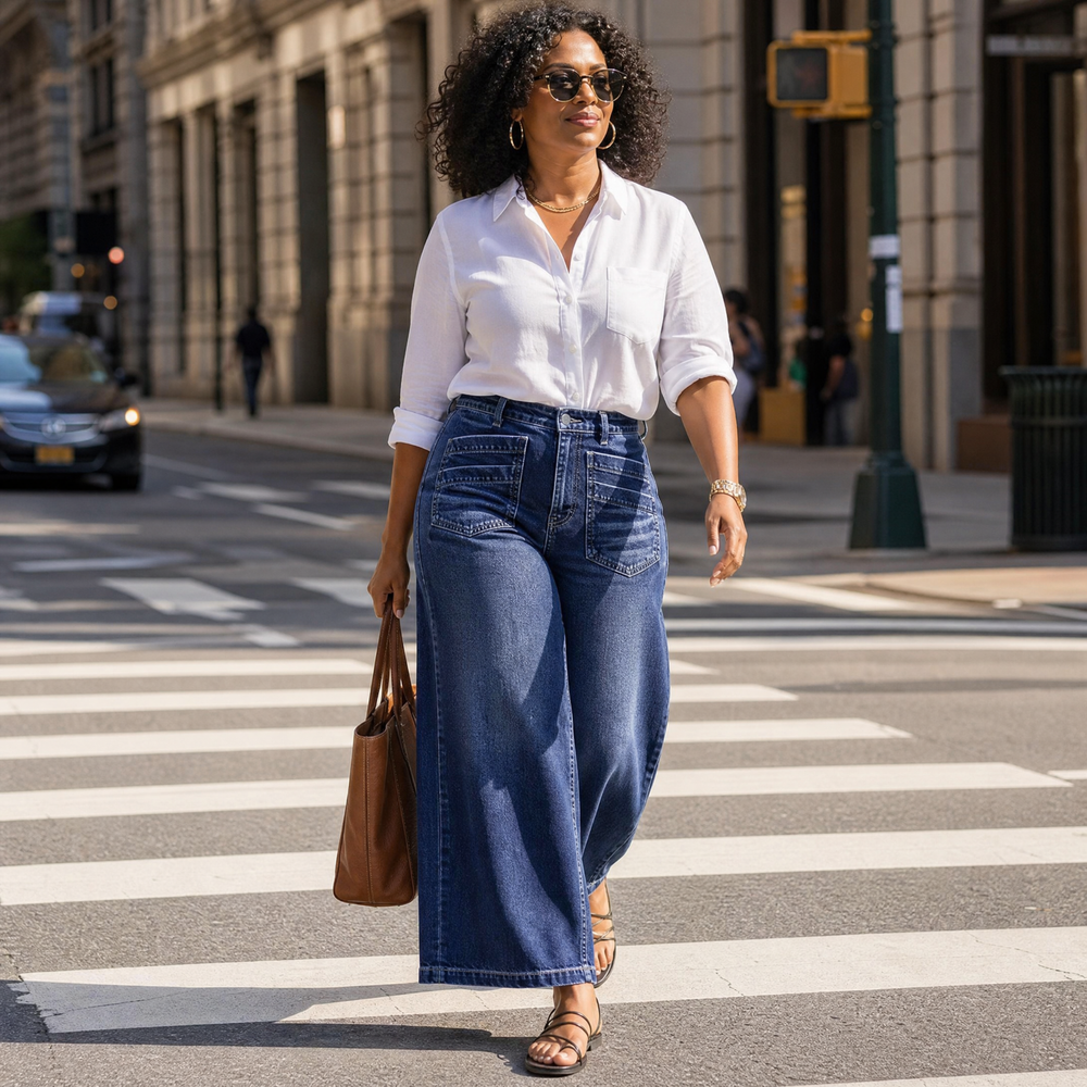 Vellora – Women's Patch-Pocket Wide-Leg Jeans