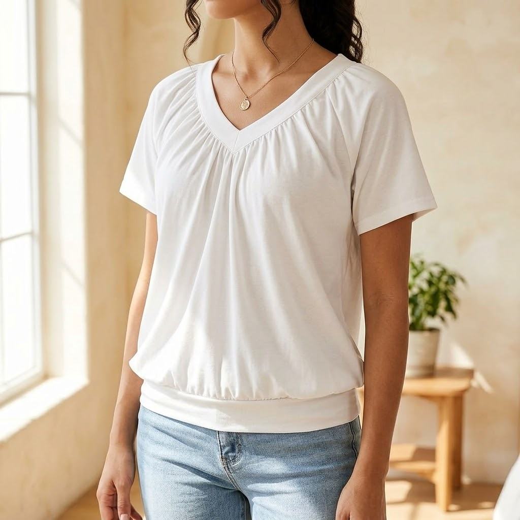 Vivelyn – Women's pleated V-neck blouson top