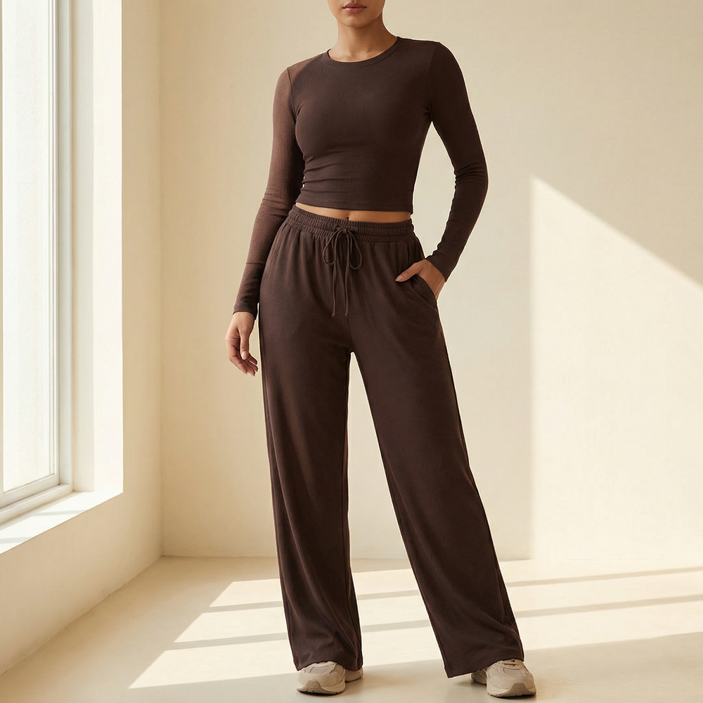 Velaire – Soft Crop Top and Wide Leg Pants Set