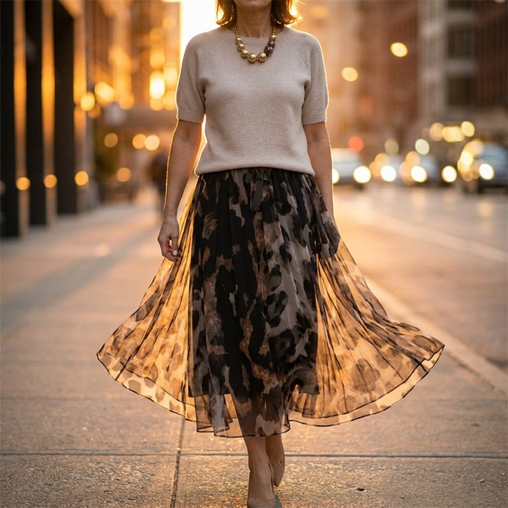 Vivara – Women's Soft Knit & Leopard Skirt Set