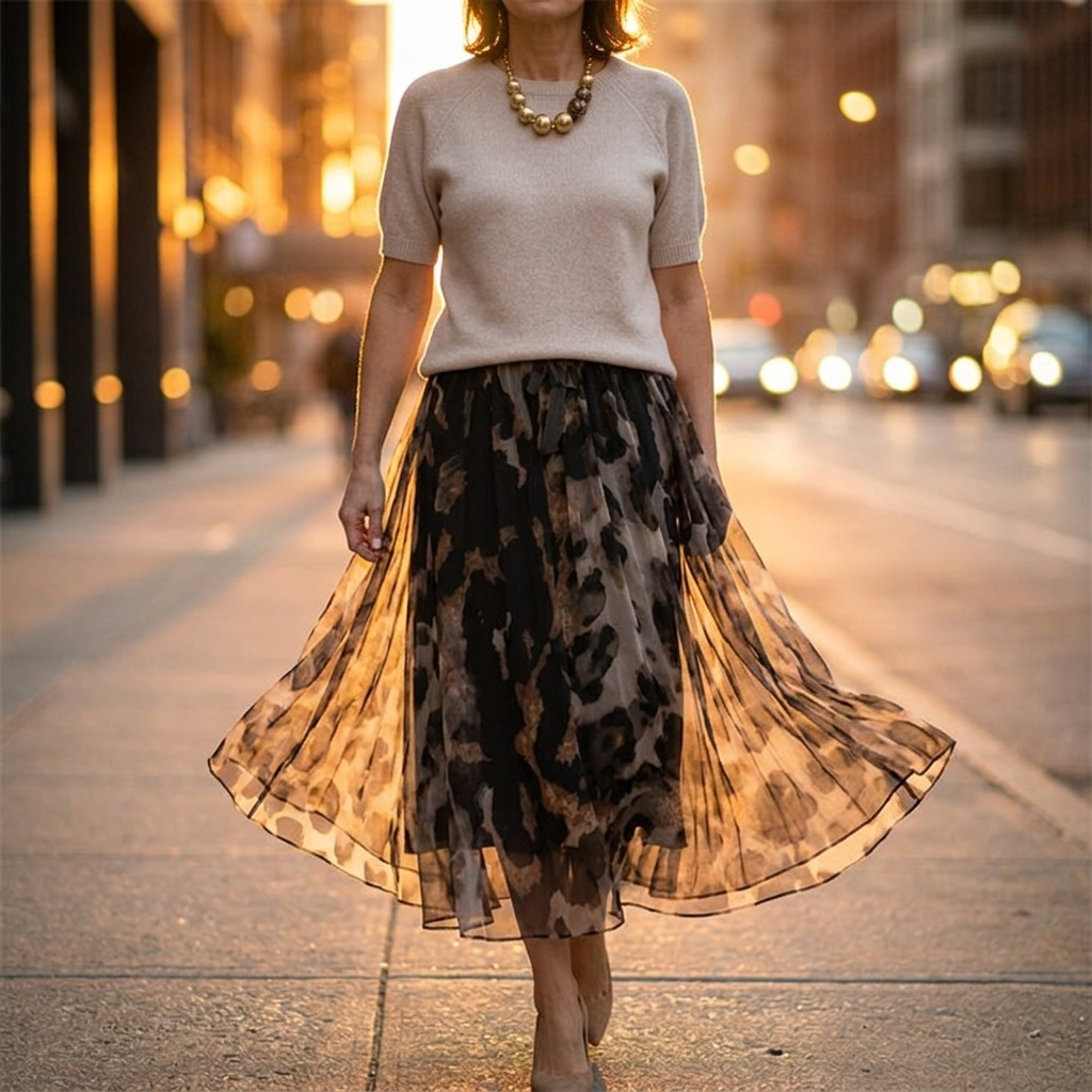Vivara – Women's Soft Knit & Leopard Skirt Set