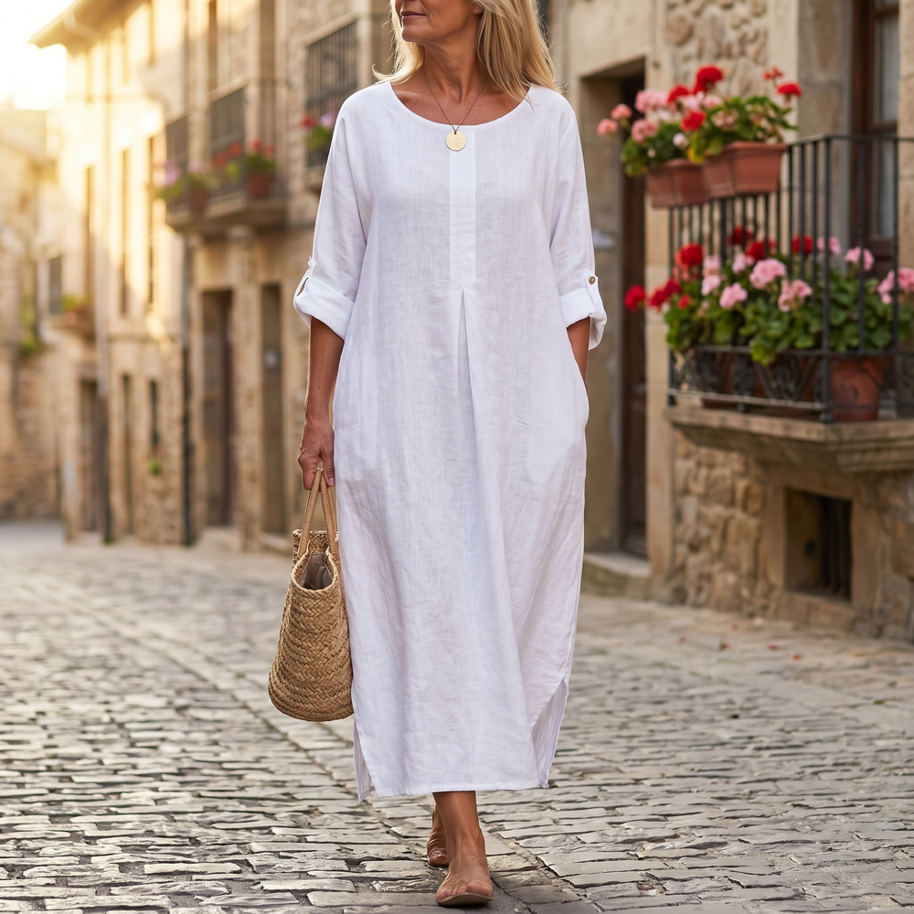 Lunavia – Women's Flowy Linen-Style Maxi Dress