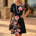 Rosella – Women's Rose Print A-Line Midi Dress