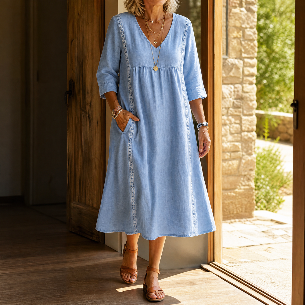 Virella – Women's Relaxed Midi Dress with Pockets