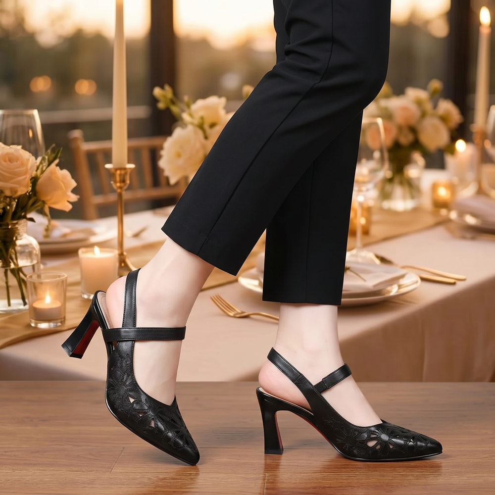 Floriva – Floral Cut-Out Pointed-Toe Slingback Heels