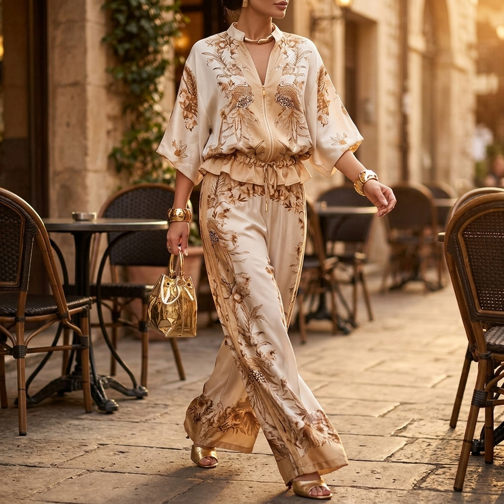 Vivara – Women's Floral Kimono Zip Up Set