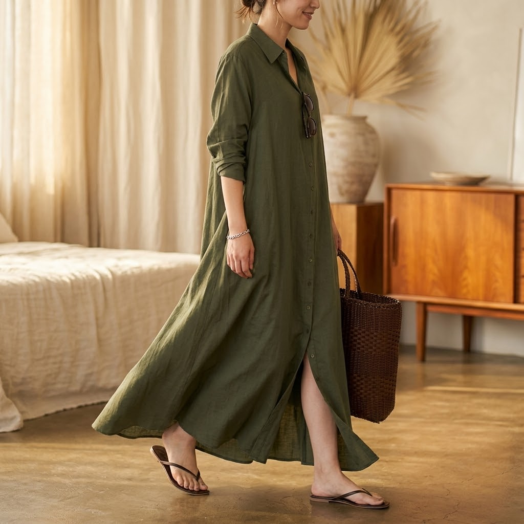 Marivelle – Women's Effortless Maxi Shirt Dress with Pockets