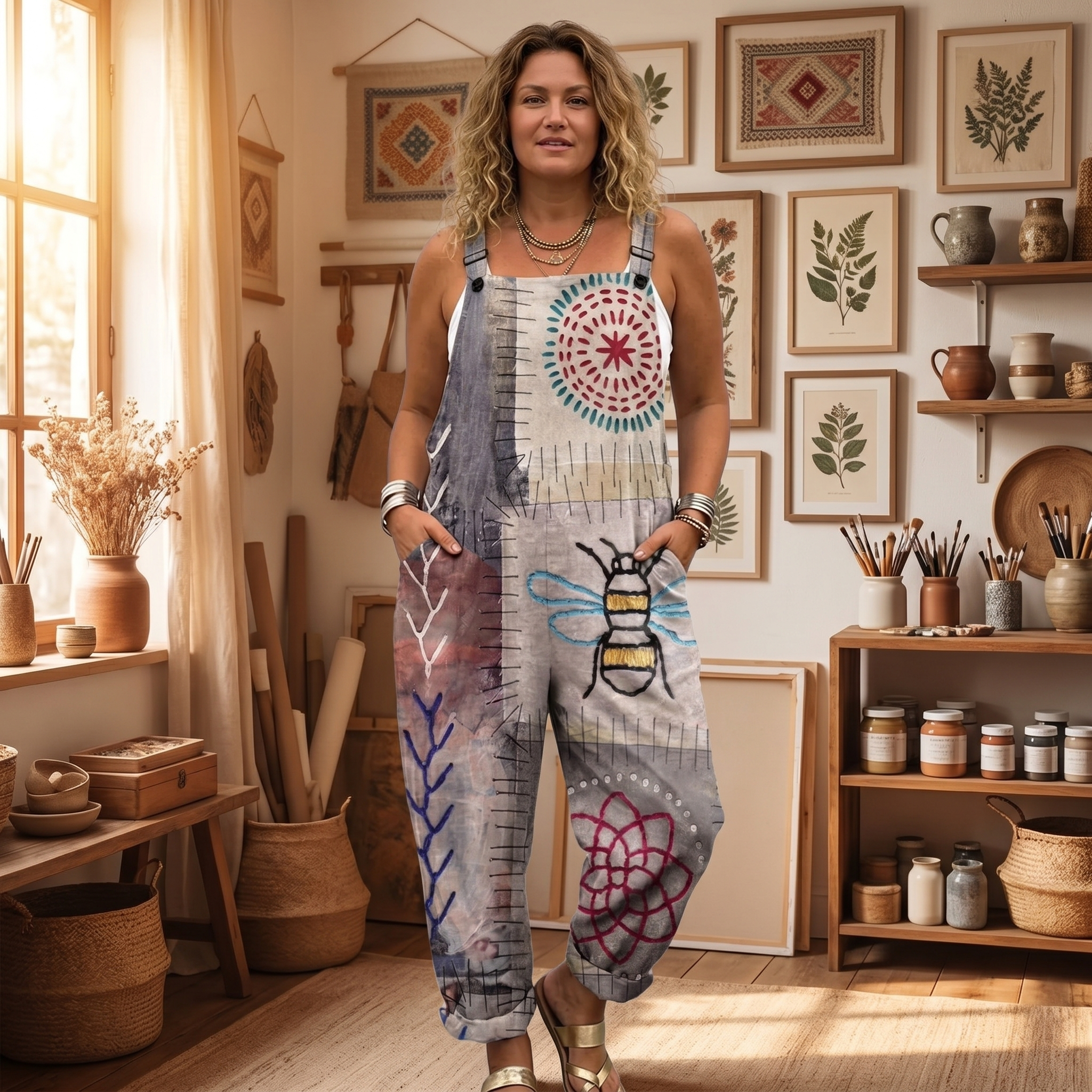 QueenBee – Women's Artisan Print Plus-Size Overall