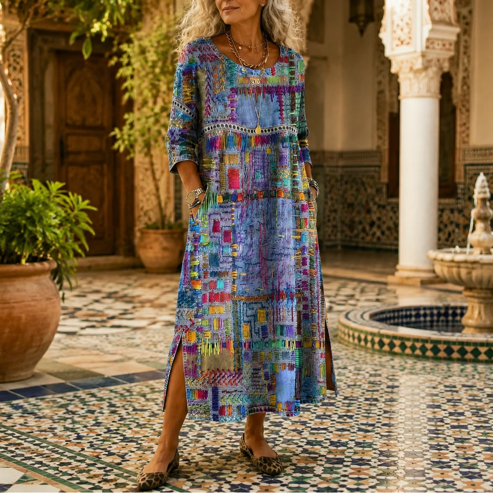 Tessara – Women's Painterly Patchwork Midi Dress