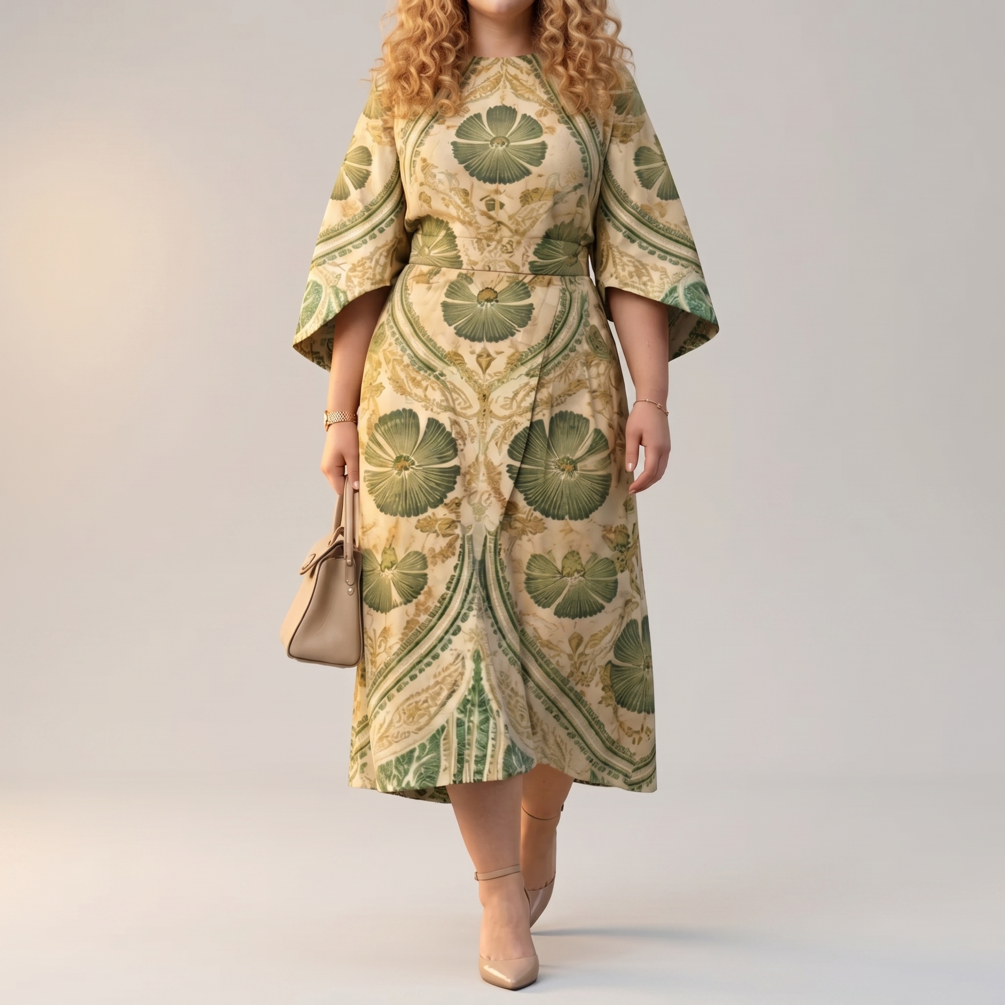 Serenza – Women's Vintage Tapestry Plus-Size Midi Dress